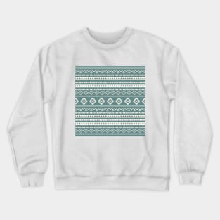 Aztec Cream on Teal Mixed Motifs Pattern Crewneck Sweatshirt